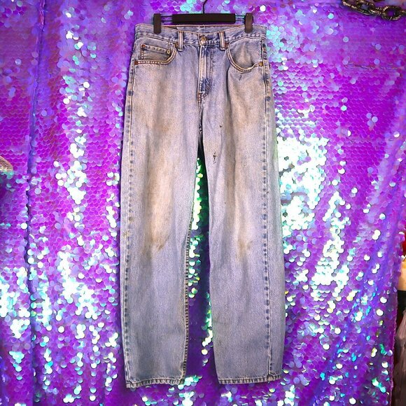 LEVIS 550 31x32 *FLAWED* Acid Wash Light Blue Denim Jeans Classic Distressed Y2K - Picture 2 of 14